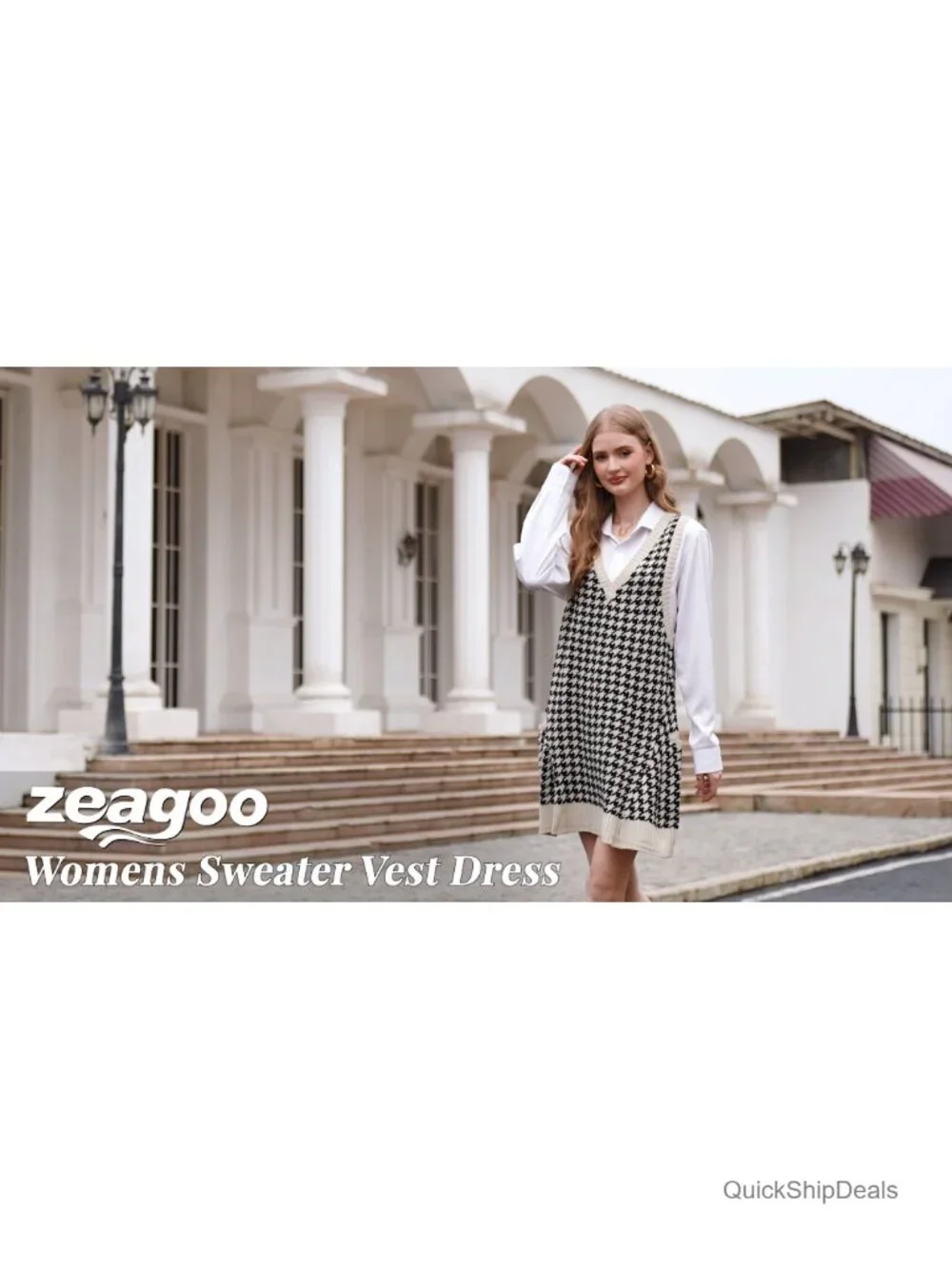 Sleeveless V-Neck Sweater Vest Dress with Pockets Knitted Pullover